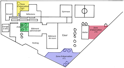 Plan du collège - délimitation des zones d'observation